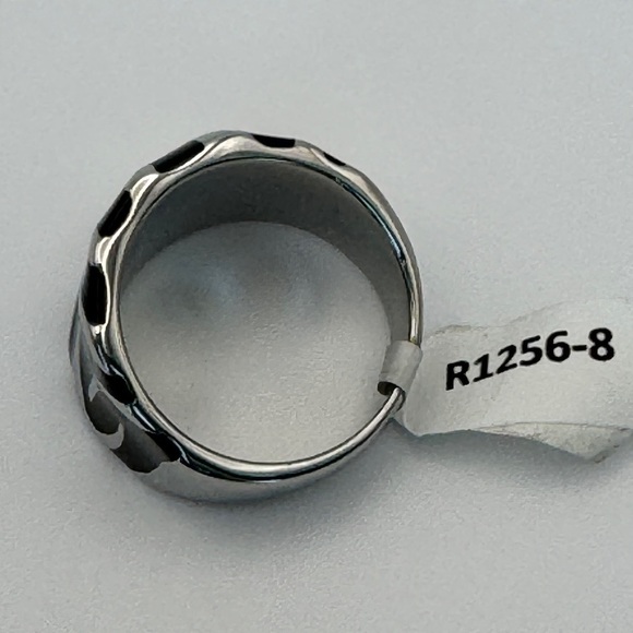 STAINLESS STEEL ZEBRA Ring Size US 8 Black Enamel Mobwife Oversized Statement - Picture 13 of 16